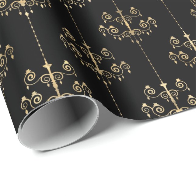 Elegant Glam Black Guld Mönster Presentpapper (Rullad Hörn)