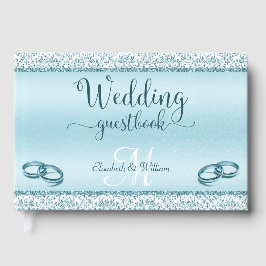 Elegant Glam Blue Damask Metallic Bröllop Gästböcker