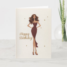 Elegant Glam Brunette Brown Gown Fashionista BDay Kort