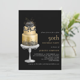 Elegant Glam Cake Blommigt Guld 50:e födelsedagssv Inbjudningar