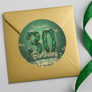 Elegant Glam Emerald Grönt Gemstones 30års födelse Runt Klistermärke