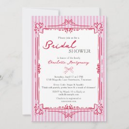 Elegant Glam Frame & Pink Stripes Bridal Shower Inbjudningar