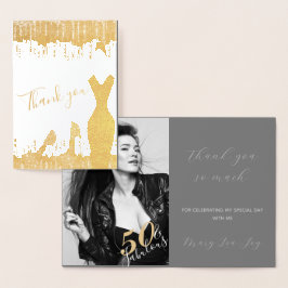 Elegant Glam Guld 50 Fab Birthday Photo Real Folierat Kort