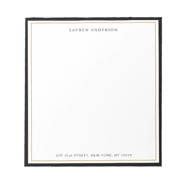 Elegant, Glam Guld & Black gräns Flat Anteckningsblock (Framsida)