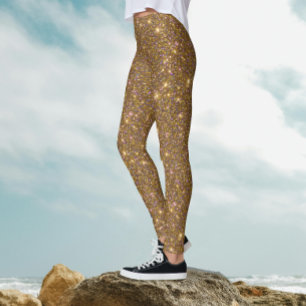 Elegant Glam Guld Glitter Blank Shiny Lyx Parti Leggings
