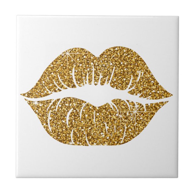 Elegant Glam Guld Glitter Läppar Gnistra Kakelplatta (Framsidan)