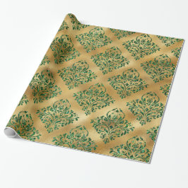 Elegant Glam Guld Grönt Glitter Gnistra Damask Presentpapper