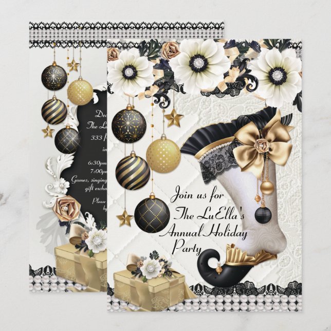 Elegant Glam Helgdag-julfestinbjudan Inbjudningar (Fram/baksida)
