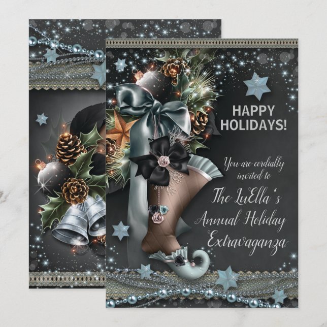 Elegant Glam Helgdag-julfestinbjudan Inbjudningar (Fram/baksida)