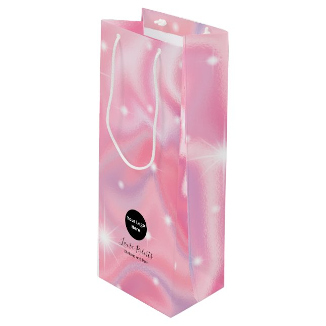 Elegant Glam Iridescent HoloGraph Vin Gift Bag (Framsidan Vinklad)