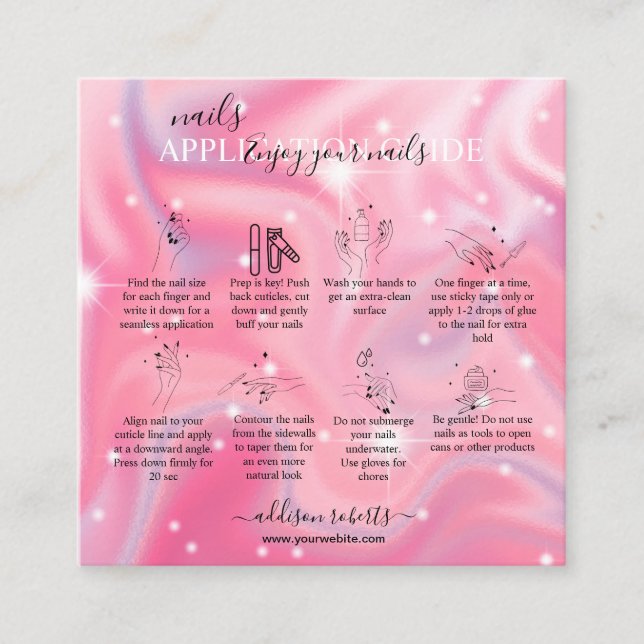 Elegant Glam Iridescent Nagel Application Guide Fyrkantigt Visitkort (Framsida)