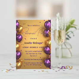 Elegant Glam Lila Guld Balloons Pension Party Inbjudningar