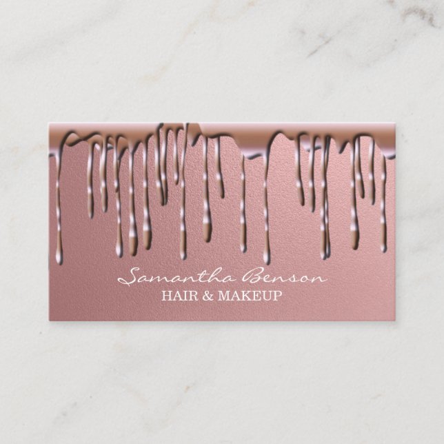 Elegant glam makeup hår  rosa glitter droppar visitkort (Framsida)