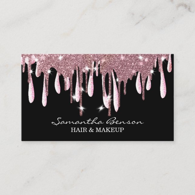 Elegant glam makeup hår  rosa glitter droppar visitkort (Framsida)