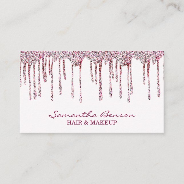 Elegant glam makeup hår  rosa glitter droppar visitkort (Framsida)