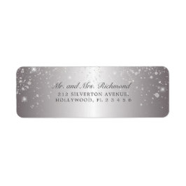 Elegant & Glam Metallic Silver Glitter Returadress Etikett