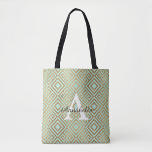 Elegant Glam Mint Grönt Guld Monogram Geometric Tygkasse