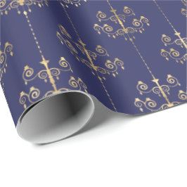 Elegant Glam Navy Blue Guld Mönster Presentpapper