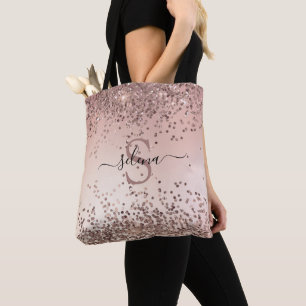 Elegant Glam Ro Guld Glitter Initialer Monogram Tygkasse