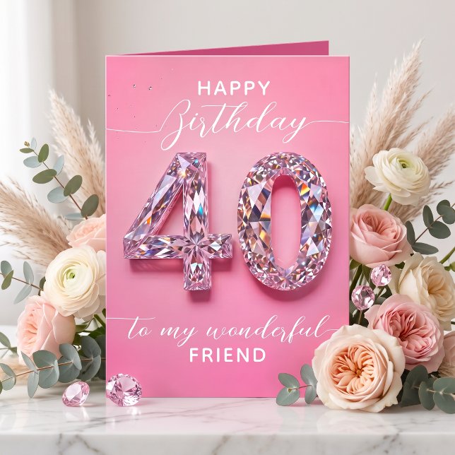 Elegant Glam Rosa Diamantgnistrande 40-årsdag Kort (Skapare uppladdad)
