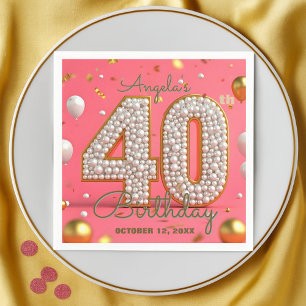 Elegant Glam Rosa Guld och Pearls 40:e födelsedage Pappersservett