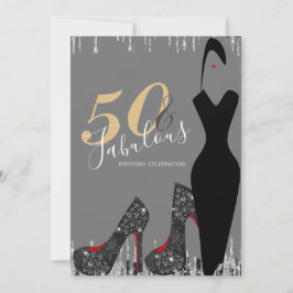 Elegant Glam Silver Guld 50 Fab Födelsedagsfest Inbjudningar