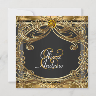 Elegant Glam Svart och Guld Bröllop Inbjudningar