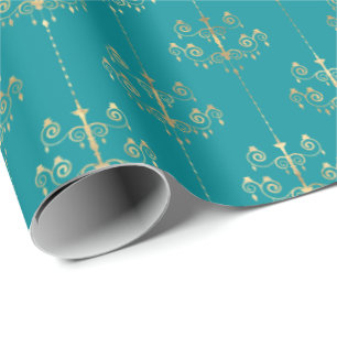 Elegant Glam Teal Guld Mönster Presentpapper