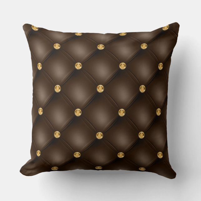 Elegant Glam Tuftad Guld Diamond Chocolate Brown Kudde (Framsida)