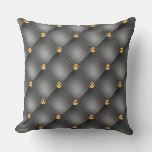 Elegant Glam Tuftad Guld Diamond Steel Grått Kudde (Framsida)