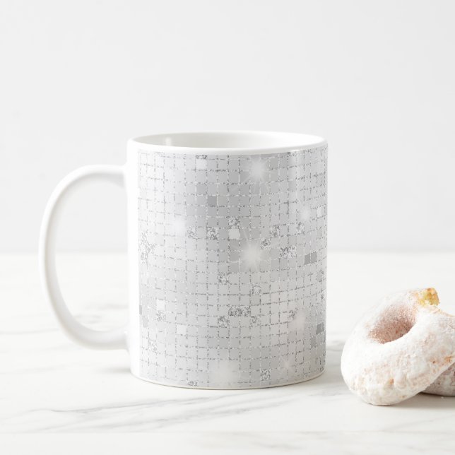 Elegant Glam White Silver Glitz Gnistra Kaffemugg (Med munk)