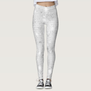 Elegant Glam White Silver Glitz Gnistra Leggings