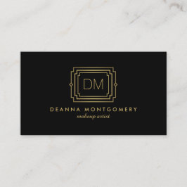 Elegant Glamor Art Deco Monogram Black/Guld Visitkort