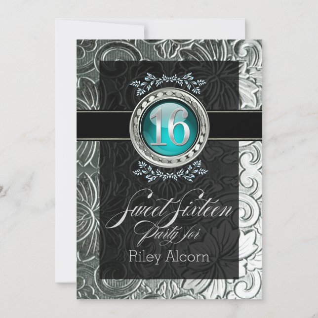 Elegant Glamor Embossed Sweet sixteen Inbjudningar (Framsida)