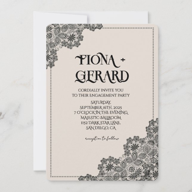 Elegant Glamor Lace Engagement Party Invitation Inbjudningar (Framsida)