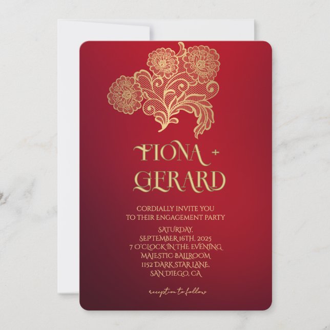 Elegant Glamor Lace Engagement Party Invitation Inbjudningar (Framsida)