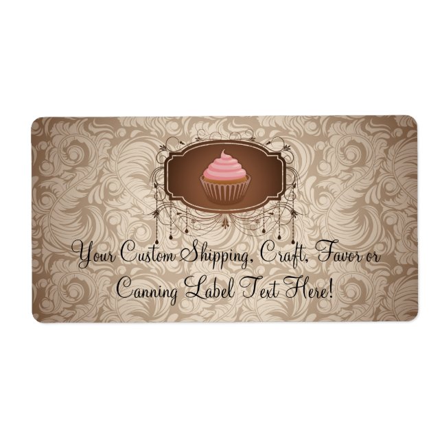 Elegant Glamor Mocha Damask Cupkaka Design Label Fraktsedel (Framsidan)