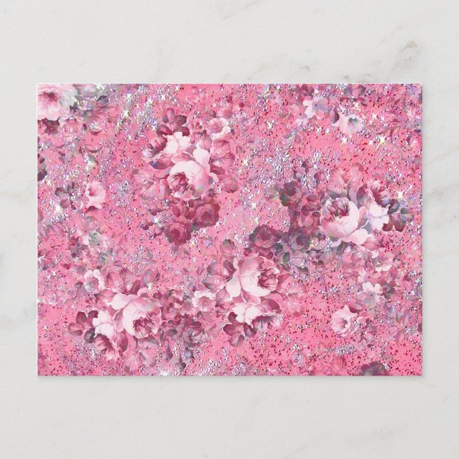 Elegant Glamor Rosa ros Glitter Photo Print Vykort (Framsida)