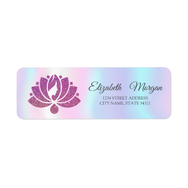 Elegant Glamoral Lotus Girl Holography Returadress Etikett (Framsidan)