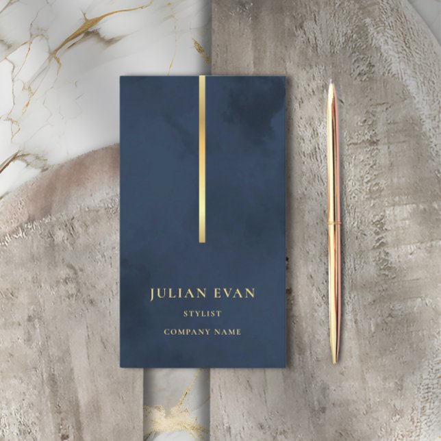 Elegant Glamoral Navy Blue Guld Affärskort Visitkort (Skapare uppladdad)