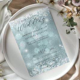Elegant Glamorös Blänkande Blå Foto Bröllop Inbjudningar