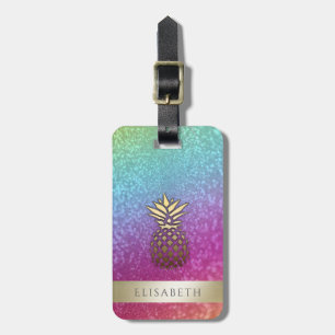 Elegant glamorös glitterananas holografisk bagagebricka