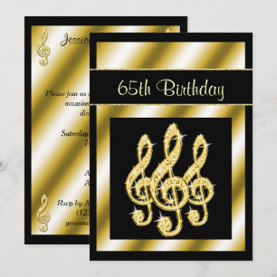 Elegant, glamorös Guld Treble Clefs 65e Birthday Inbjudningar