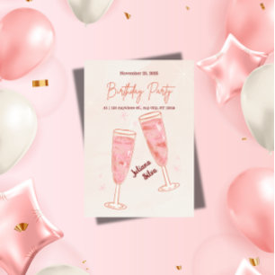 Elegant Glamorös Rosa Champagne Födelsedag Inbjudningar