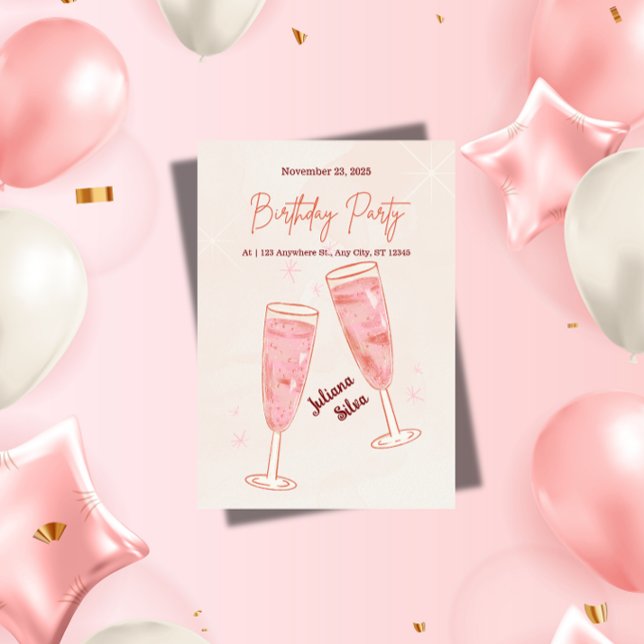 Elegant Glamorös Rosa Champagne Födelsedag  Inbjudningar (Skapare uppladdad)