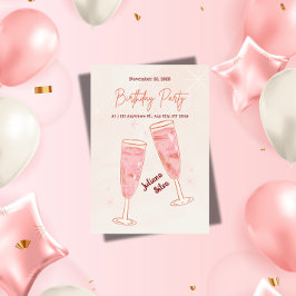 Elegant Glamorous Pink Champagne Birthday Inbjudningar