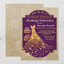 Elegant glamour födelsedagsinbjudan till maskeradb inbjudningar
