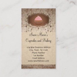 Elegant Glamour Mokka Damast Cupcake Bageri Visitkort
