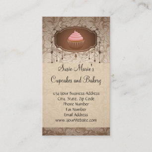 Elegant Glamour Mokka Damast Cupcake Bageri Visitkort