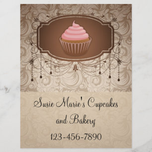 Elegant Glamour Mokka Damast Cupcake Design Reklamblad